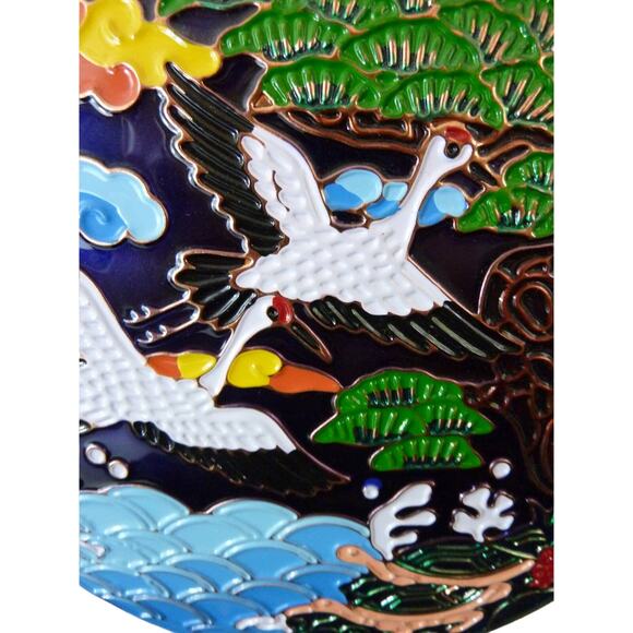 Vintage Blessing Enamel & Macrame Wall Hanging Crane and Turtle - Picture 5 of 5